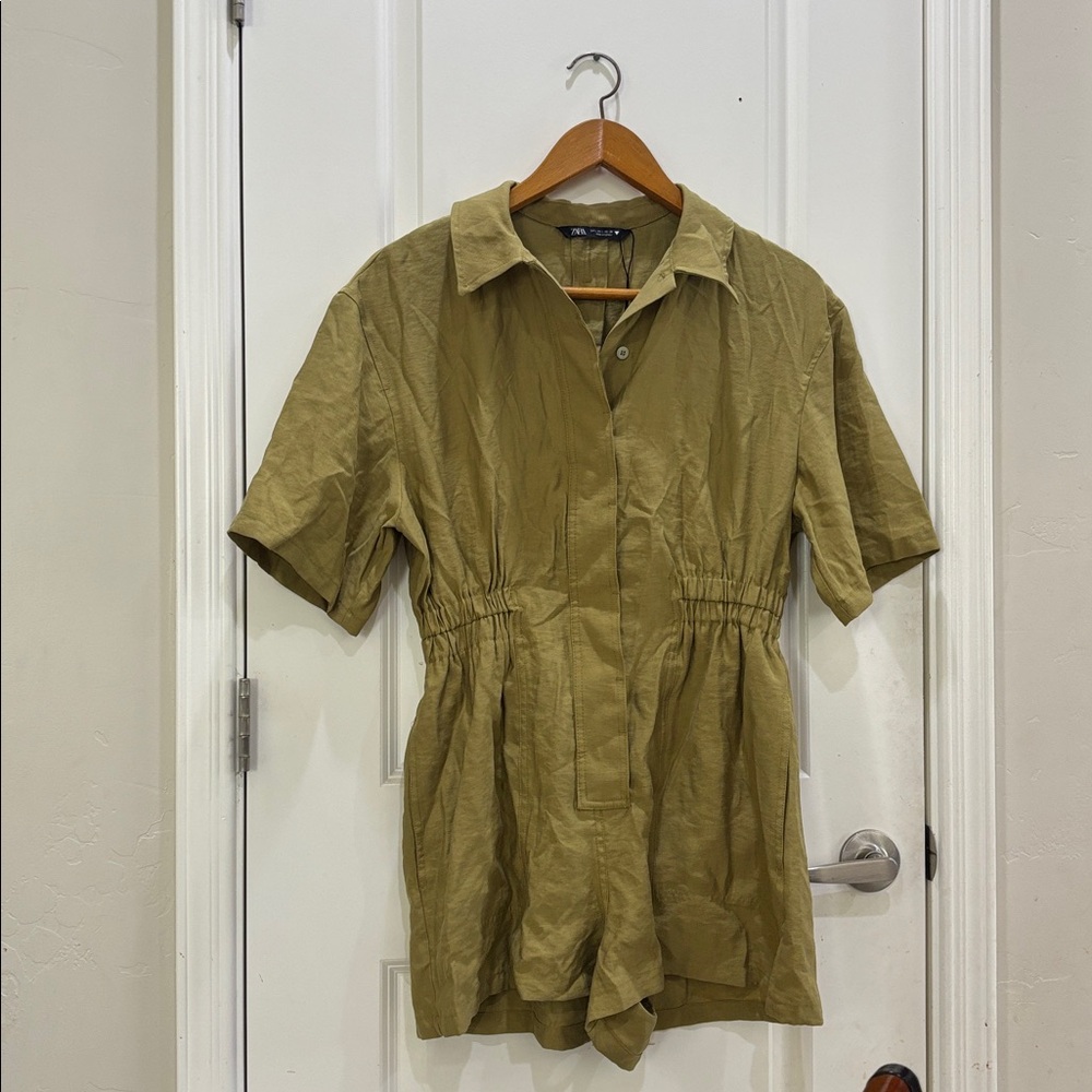 Zara Olive Green Short Sleeve Romper Size L NWOT